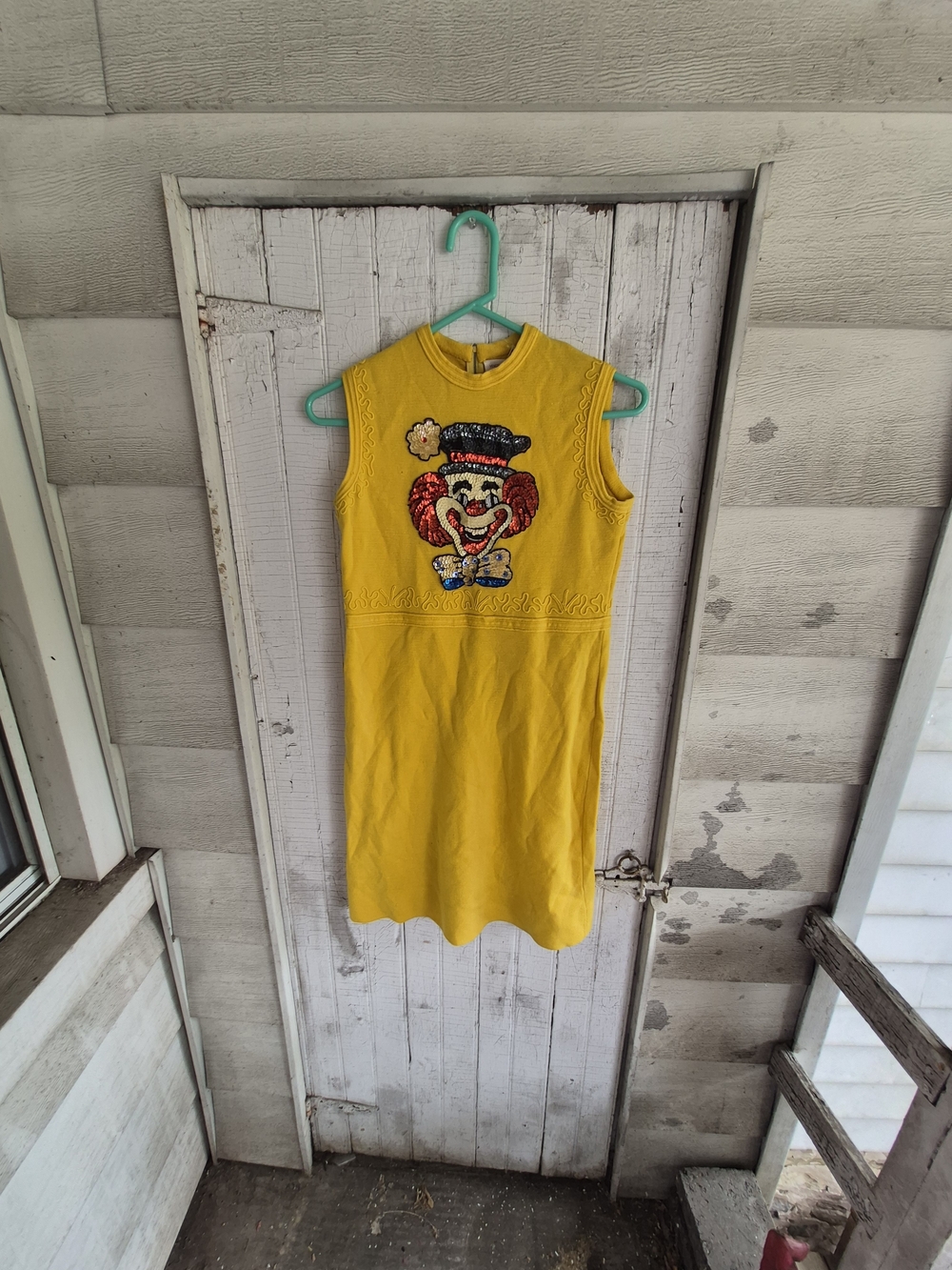 Retro Sequined Clown MOD Dress // Vintage Mustard Yellow